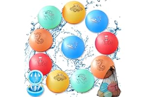 WLXWZ 10 Wasserbomben Wiederverwendbar Magnetisch, 1 Sekunde Schnellfüller Wasserbomben Set, Tragetasche und süßes Muster, Wasserbomben Selbstschließend für Sommer Kinder Wasserpark, Strand (Wasserbomben 2)