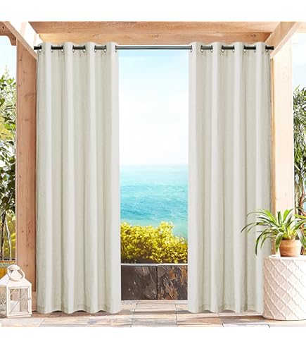 PONY DANCE Sheer Linen Look Curtains with Eyelet, 2 Panels W140 x