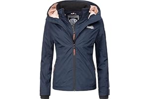 MARIKOO leicht gefütterte Damen Übergangsjacke kurz Outdoor-Jacke mit kuscheligem Fleece-Innenfutter und großer Kapuze Erdbeere XS-XXL