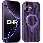 Ehr. iPhone 17 ile Uyumlu Magsafe Wireless Şarj &Ouml;zellikli Kamera &Ccedil;ıkıntılı Standlı Carbon i&ccedil;i Kadife Silikon Arka Kapak (Mor,