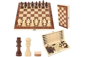 LWMTT Jeu D'éChecs en Bois, éChecs 3 en 1, Pliable Portable Ensemble D'échiquier, Chess Board Set pour la Famille Activités Fête Adultes Enfants Voyages (29x29cm) (Claire)