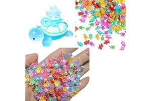 HurPae 100 Pcs Mini Turtles Glow in The Dark,Tiny Resin Animals Figures for Fairy Garden Moss Nail Art,Mini Plastic Animals 100 Pack DIY Craft Decor,Resin Charms Small An/imals Mixed Set
