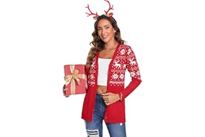 iClosam Suéter de Navidad Mujer Invierno Cárdigans de Punto Ciervo Mujer para Navidad Chaqueta de Suéter Manga Larga con Cuello Redondo Jerséis Blusa Navideños Regalo de Año