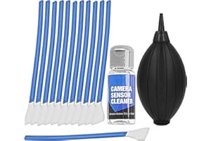IMPULSFOTO VSGO - Kit De Limpieza Para Sensor APS-C y La Cámara - 6 a 12 Limpiezas - 12x Hisopo De Limpieza 16mm - Limpiador Líquido - Sopladore de Aire - Paño De Microfibra
