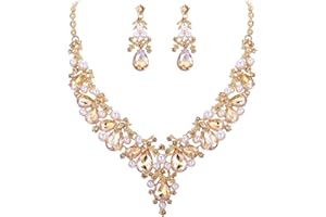 EVER FAITH Parure Femme Mariage Design Perle avec Cristal Goutte d'eau Boucles d'oreilles Pendantes Collier Plastron Ensemble