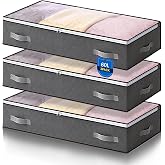 AIOR 3 Pieces 60L Storage Bags Clothes Under the Bed, Large Capacity Storage Boxes with Transparent Window, Bed Organizer Clo
