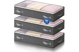 AIOR 3 Pezzi 60L Contenitori Sottoletto Organizzatore letto, Salvaspazio Contenitore Sottoletto Pieghevole con Finestra Trasparente, Organizer per Piumoni, Lenzuola, Vestiti, 80x50x15cm