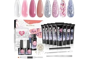 Bledras Kit de Extensión de Uñas Gel, 8 Colores Extensión Gel con Moldes para Uñas, Líquido Sinovial, Base Top coat, Lima de 