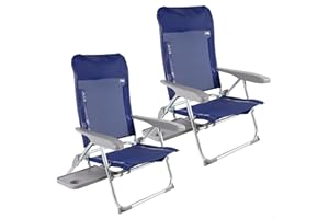 AKTIVE Pack 2 sillas de Playa Plegado Plano, Muy compactas, Multiposición, 6 Posiciones, con cojín y Mesa, Asas para fácil Transporte, Medidas 47x57x89 cm, De Aluminio y textileno, Antivuelco (85476)