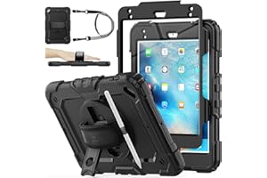 SEYMAC stock Coque iPad Mini 5, Étui iPad Mini 4, Coque de Protection Antichoc Robuste avec Porte-Crayon Protecteur D'écran Support Rotatif 360 et Dragonne pour iPad Mini 5e/4e Génération 7.9 (Noir)
