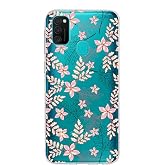 PrintiFy Samsung Galaxy M21 ile Uyumlu Kapak Floral Kırmızı Tasarımlı 1mm Fit Şeffaf Silikon Kılıf