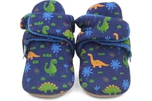 Dotty Fish Cotton Baby Booties. Barefoot Feel, Boys & Girls Winter Slippers. Warm & Cosy Fleece Lining, Adjustable Fastening, Non-Slip, Soft Suede Sole, Unisex - 6 Designs 0-24 Months