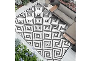 Famibay Zewnętrzny dywan ogrodowy wodoodporny duży patio dywan odwracalna mata słomkowa lekka szara na kemping, balkon, taras, werandę, grill