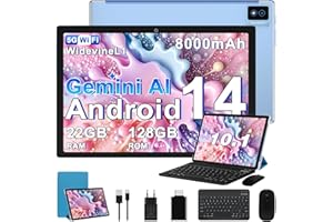 BIEGEDY Tablet Android Tablet 10 Pulgadas, 22GB RAM + 128GB ROM (TF 1TB), 5G+2.4G Dual Band WiFi 6, Widevine L1 / 8000mAh / Octa-Core 2.0 GHz/GMS / 5MP+8MP / BT5.0 / GPS, con Teclado y Raton Azul