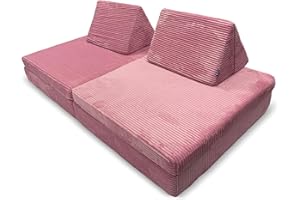 ‎BRUNI Bruni Spielsofa für Kinder in Pink - großes XXL-Sofa fürs Kinderzimmer, Schlafsofa mit abnehmbarem, flauschigem Cord-Bezug, in Österreich entwickelt