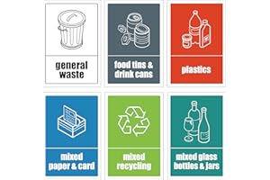 QUINNQUINN Mixed Set of Recycling Bin Signs/Stickers Pack - Self Adhesive Vinyl - Pack of 6 Stickers （150mm x 100mm）