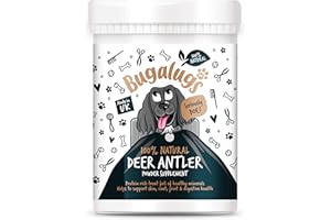 Bugalugs Deer antlers Supplement dog food toppers Powder for Dogs & puppy, high in protein dog food, fibre, vitamins & minerals. 100% Natural reindeer antlers dog supplements use with licky mat (200g)