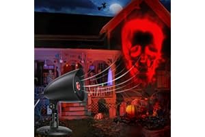 iShabao Halloween Decoration Exterieur, 3D Dynamique Decoration Halloween avec Minuterie, Etanche LED Projecteur Fantome Halloween avec Squelette Rouge, Convient pour murs fenêtres jardin patio fêtes