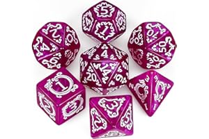 QMAY, Set di dadi poliedrici per Dungeon e Dragons MTG RPG D&D D20, D12, D10, D%, D8, D6, D4 (Motivo Drago Rosa) - 7 Pezzi