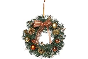 Heitmann Deco - Corona de Navidad - Corona de Puerta - Corona de Pared - Corona Decorada de Ramas de Abeto - Verde, Cobre, Oro