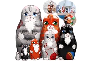 AEVVV Lot de 7 poupées gigognes pour chat - Matryochka avec figurines de chat - Poupées gigognes pour chatons - Décoration pour les amoureux des chats - Cadeaux sur le thème des chats, Multicolore