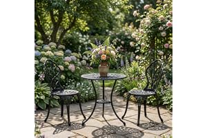 GIANTEX 3 delar Bistro-set, trädgårdsbord med 2 stolar, bistrobord med paraplyhål och justerbara fötter, trädgårdsset gjutet