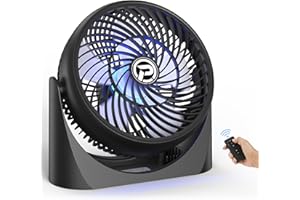 COMLIFE 8 Zoll Tischventilator mit Fernbedienung, USB-betriebener Desk Fan mit RGB-Stimmungslicht 3 Geschwindigkeiten 3 Timer 360°Drehung, USB Ventilator für Büro Wohnheim Wohnmobil- Kein Akku
