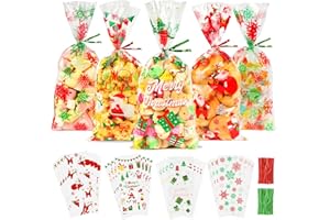 Viosmut Sacchetti per Biscotti Natalizi 120 Pezzi, Sacchetti Trasparenti Natalizi per Confezioni Bustine Natale Trasparenti, Sacchettini Bustine Regalo Buste Natalizie Cellophane per Caramelle Torte