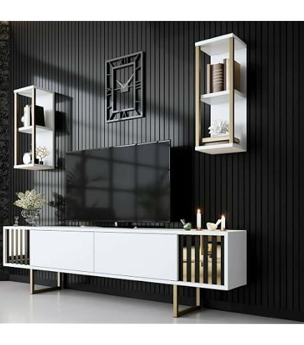 Mobile TV Da Parete Con 3 Ante A Ribalta Mensola Porta TV 180 X 31 X 29 5 Cm Armadietto Pensile Effetto Noce Effetto Marmo Nero En Casa 88802664