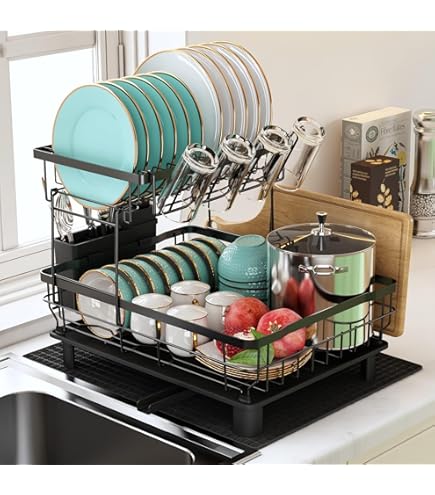 Abtropfgestell Geschirr 41cm - Mit Besteckhalter Und Auffangschale Schwarz