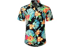 JOGAL Mens Flowers Casual Aloha Hawaiian Shirt