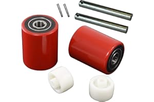 CARBO GLIDE Pallet Jack/Truck Load Wheels Set with Entry Exit Roller (4 pcs) 2.75" x 3.75" with Bearings ID 20mm Poly Tread Red
