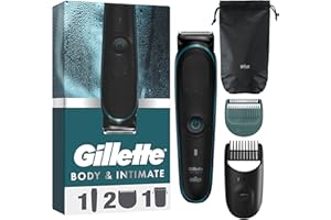 Gillette Tondeuse Electrique Pour Hommes I5 Initmate Pour Un Rasage Des Zones Intimes Et Des Poils Pubiens, Douce Avec La Peau Sensible, Etanche, Sans Fil, Avec Lames Inusables Sans Besoin De Rechange