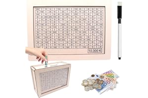 Y.A. LOTUS Tirelire avec Compteur pour 10000 Euros, marquage Amovible en Bois – Caisse à Monnaie réutilisable avec Cible à Cocher