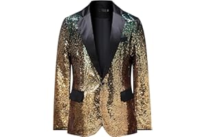 YFFUSHI Blazer Homme à Paillettes Dégradé 1 Bouton Revers Cran Brillant pour Banquet Cérémonie