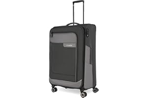 Travelite 4-Rad Koffer Größe L Weichschale aus recyceltem Material, Gepäck Serie VIIA: Trolley mit Dehnfalte + Kantenschutz, 77 cm, 91-103 Liter