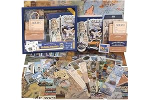 Funto Scrapbooking Kit (154 PCS), Serie Travel Memory - Viaje Global, Perfecto para Materiales de Scrapbooking Bullet, Planner DIY Arts Craft Collage