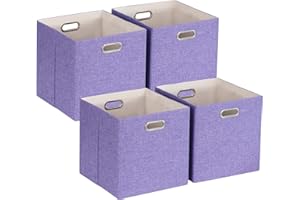 ORGMASTER Foldable Cube Storage Bin Organizing Baskets Cubby Boxes Fabric Storage Cubes Organizer Bins with Handles for Organization Home Office Wardrobe Shelf Closet, 33 x 33 x 33 cm, 4 Pack, Purple