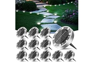 Peasur Lampe Solaire Au Sol Lot de 12, Lumiere Solaire Exterieur Jardin 8 LED, Étanche Spot Solaire Extérieur, Eclairage Solaires pour Terrasse Allée Chemins Pelouse Cour Piscine[Blanc Froid]