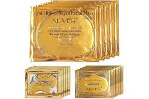 ALIVER LeSB 5pcs 24k Gold Bio-collagen Facial Mask + 5pairs Gold Powder Eye Mask + 5pcs Gold Lip Mask (5sets/package), Idratante