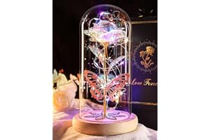 BEFERR Christmas Rose Gifts for Women Galaxy Colorful Rose Crystal Flowers Gifts for Women Eternal Flower Birthday Gifts for Her Mum Grandma Wife Christmas Anniversary Light Up Flower In A Glass Dome Gift