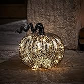 Lights4fun Rattan Kürbis LED-Deko - Mit Timer Für Halloween & Herbst