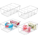 Vtopmart Clear Fridge Organizers with Dividers 4 Pieces | Pantry Organizer, Food Storage to Store Tea Bags, Snacks, Condiment
