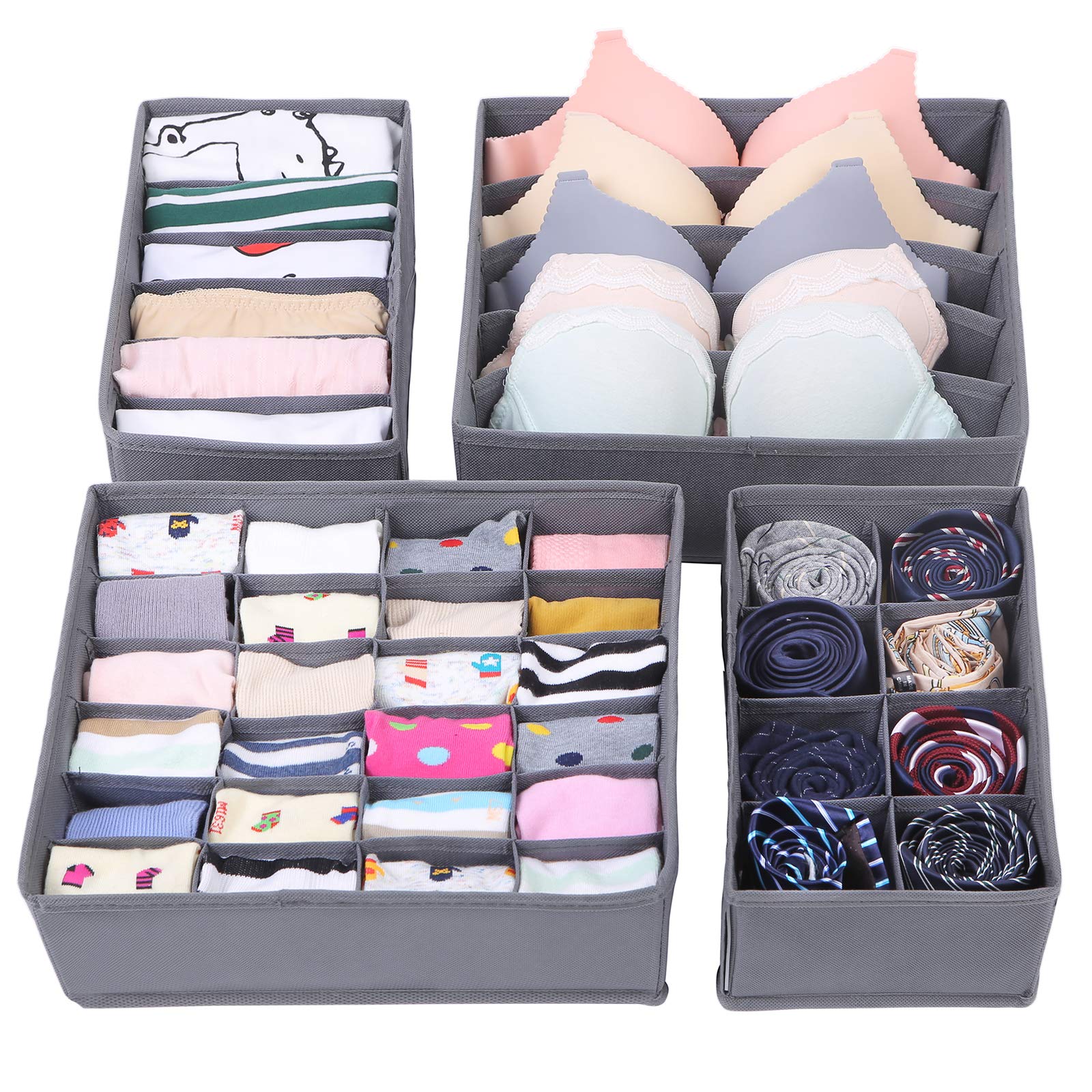 Songmics Divisore Per Cassetti Portabiancheria Pieghevole Organizza Il Guardaroba Per Slip Calzini Reggiseni Cravatte Set Di 4 Grigio Scuro