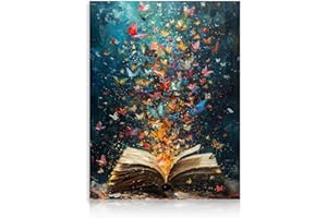 Dazzlewall Papier Peint Papillon Coloré, Poster Esthétique Livre et Papillon Vintage pour Bibliothèque Chambre à Coucher 30×40 cm Non Encadré