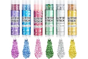 Body Glitter Stick Set, 6 färger glitterpenna för kropp ansikte hår, memaid festival glitter smink utan lim, gnistrande paljetter, holografiskt kroppsmåtent party karneval glamour