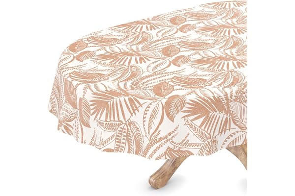 Nappe en Toile cirée Lavable, Ovale, Bord coupé, Beige, Facile d'entretien, 140 x 200 cm