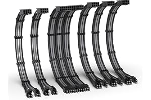 EZDIY-FAB Kit di Estensione del Cavo PSU,Estensione del di Alimentazione 16AWG-1x24Pin/2x4+4 EPS/3x6+2 PCI-E,Cavo con Manicotto per PC Personalizzato 300MM con Pettini-Nero Grigio