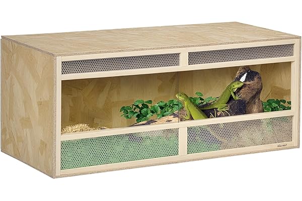 PawHut Terrarium en Bois OSB pour Reptiles avec Porte coulissante en Verre - 120 x 50 x 50 cm