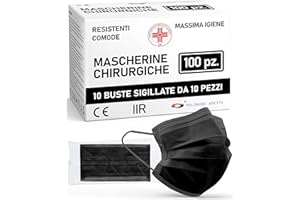 POLONORD ADESTE ADESTE – Mascherine Chirurgiche, Potere Filtrante 98%, Mascherina Chirurgica Filtrante Monouso di Tipo IIR a 3 Strati, Dispositivo Medico di Classe I, Confezione da 100, Colore Nero